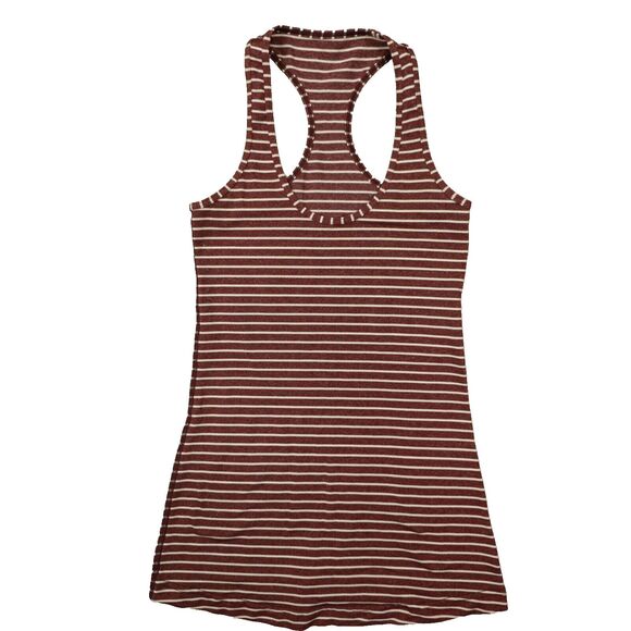 lululemon Women's Burgundy Red White Stripe Cool Racerback Tank Top size‎ 2 - Picture 1 of 5
